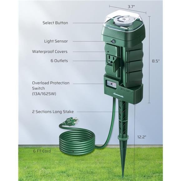 DEWENWILS Outdoor Mechanical Power Stake Timer, Waterproof, 6 Grounded Outlets - Picture 6 of 7